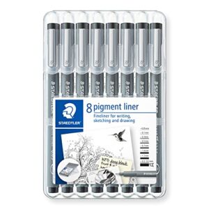 staedtler pigment liner fineliner pens with assorted line width - black (set of 8)