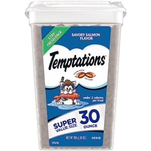 temptations classic crunchy and soft cat treats savory salmon flavor, 30 oz. tub, makes a great holiday cat treat