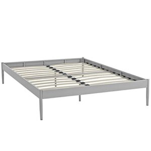 modway elsie modern low profile metal platform bed frame mattress foundation with wood slat support in queen, gray
