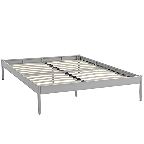 Modway Elsie Modern Low Profile Metal Platform Bed Frame Mattress Foundation With Wood Slat Support in Queen, Gray