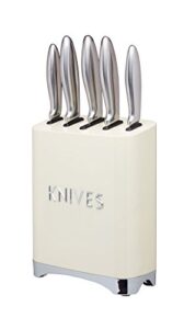 kitchen craft lovello retro 5-piece stainless steel knife set and knife block – vanilla cream