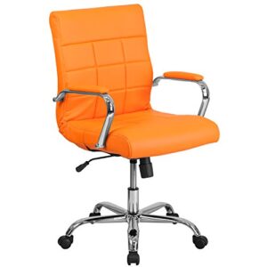 flash furniture vivian mid-back orange vinyl executive swivel office chair with chrome base and arms