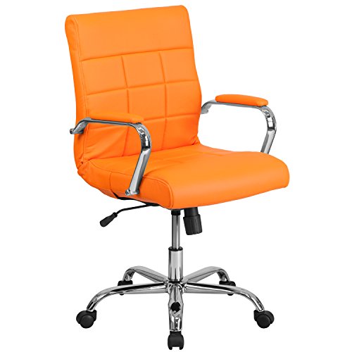 Flash Furniture Vivian Mid-Back Orange Vinyl Executive Swivel Office Chair with Chrome Base and Arms