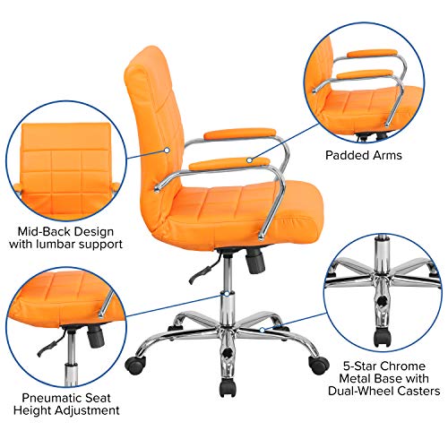 Flash Furniture Vivian Mid-Back Orange Vinyl Executive Swivel Office Chair with Chrome Base and Arms