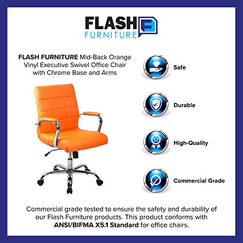 Flash Furniture Vivian Mid-Back Orange Vinyl Executive Swivel Office Chair with Chrome Base and Arms