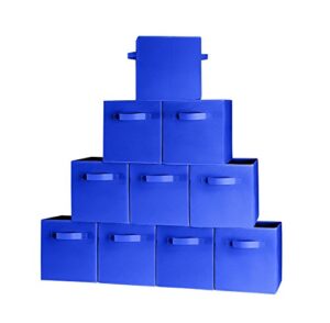 [10-pack,blue] foldable storage cubes with dual handle shelves baskets bins containers home decorative closet two handles organizer household fabric cloth collapsible box toys storages drawer