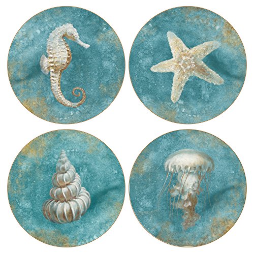 CoasterStone "Treasures of the Sea" Absorbent Coasters (Set of 4), 4-1/4", Multicolor