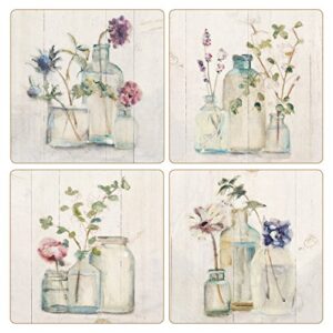 coasterstone "blossoms on birch" absorbent coasters (set of 4), 4-1/4", multicolor