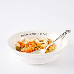 Mud Pie, White Vegetable Serving Bowl Set with Slotted Spoon, 9x6.5x2.5