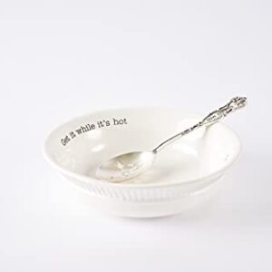 Mud Pie, White Vegetable Serving Bowl Set with Slotted Spoon, 9x6.5x2.5