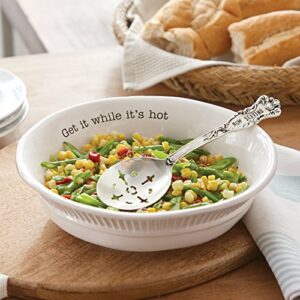 Mud Pie, White Vegetable Serving Bowl Set with Slotted Spoon, 9x6.5x2.5