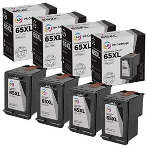 ld products remanufactured ink cartridge replacements for 65xl n9k04an hp 65xl black ink cartridge high yield for hp deskjet 2652, 3722, 3730, 3732, envy 500 series 5010, 5020 5032 5052 (black 4-pack)