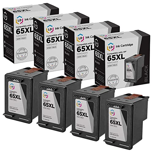 LD Products Remanufactured Ink Cartridge Replacements for 65XL N9K04AN HP 65XL Black Ink Cartridge High Yield for HP Deskjet 2652, 3722, 3730, 3732, Envy 500 Series 5010, 5020 5032 5052 (Black 4-Pack)