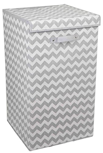 Home Basics Chevron Laundry Hamper with Handle, Grey