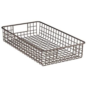 mDesign Metal Wire Food Storage Shallow Bin Basket with Handles for Organizing Kitchen Cabinets, Counter, Pantry Shelf - Perfect for Snacks, Drinks - Concerto Collection - Bronze