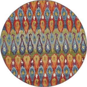 unique loom outdoor modern collection area rug - ikat (8' round, multi/ burgundy)