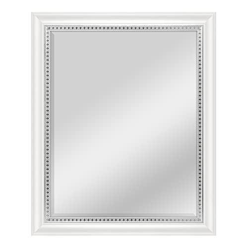 MCS - 83049 22x28 Inch Embossed Accent Wall Mirror, 27 x 33 Inch, White Wood Grain with Silver Trim Finish