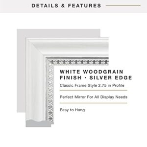 MCS - 83049 22x28 Inch Embossed Accent Wall Mirror, 27 x 33 Inch, White Wood Grain with Silver Trim Finish