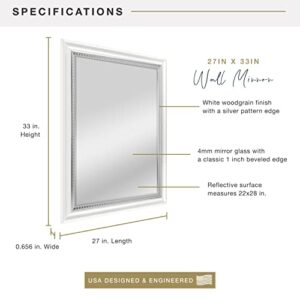 MCS - 83049 22x28 Inch Embossed Accent Wall Mirror, 27 x 33 Inch, White Wood Grain with Silver Trim Finish