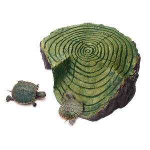 Reptile Pet Supplies Tortoise Resin Basking Platform,Turtle Round Wood Grain Platform Resin Ornament Dodge Hole (Round)