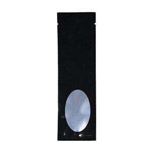 100x black/silver/black long flat open top bags with oval window 6x20cm (2.3x7.8")