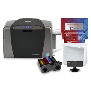 bodno fargo dtc1250e single sided id card printer & complete supplies package with bronze edition software