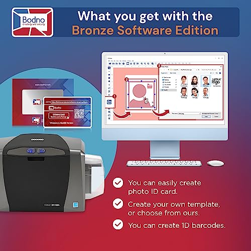 Bodno Fargo DTC1250e Single Sided ID Card Printer & Complete Supplies Package with Bronze Edition Software