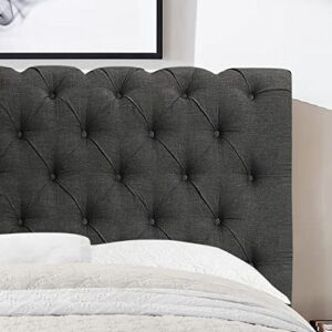 Rosevera Atherine Upholstered Platform Bed Frame/Fabric Upholstered Bed Frame with Adjustable Headboard/Chesterfield-Styled/Wood Slat Support,Queen,Charcoal