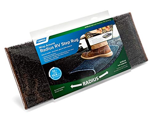 Camco 42949 RV Step Rug ( Premium Radius Wrap Around Step Rug, Turf Material (22" Wide) - Brown)