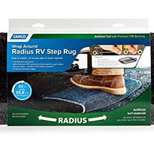 Camco 42949 RV Step Rug ( Premium Radius Wrap Around Step Rug, Turf Material (22" Wide) - Brown)