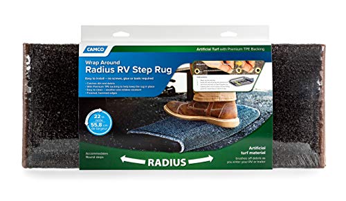 Camco 42949 RV Step Rug ( Premium Radius Wrap Around Step Rug, Turf Material (22" Wide) - Brown)