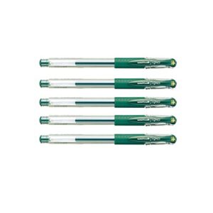uni gel ballpoint pen ball signo extra fine 0.38mm, green black 5pcs