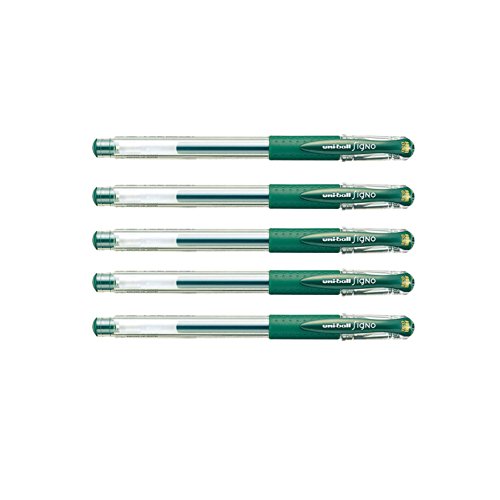 uni Gel Ballpoint Pen Ball Signo Extra Fine 0.38mm, Green Black 5pcs