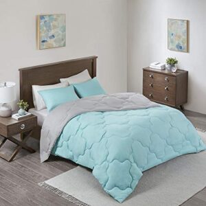 comfort spaces vixie reversible comforter set - trendy casual geometric quilted cover, all season down alternative cozy bedding, matching sham, aqua/gray, twin/twin xl 2 piece