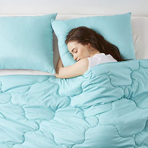 Comfort Spaces Vixie Reversible Comforter Set - Trendy Casual Geometric Quilted Cover, All Season Down Alternative Cozy Bedding, Matching Sham, Aqua/Gray, Twin/Twin XL 2 piece