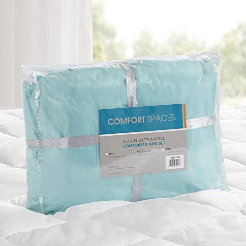 Comfort Spaces Vixie Reversible Comforter Set - Trendy Casual Geometric Quilted Cover, All Season Down Alternative Cozy Bedding, Matching Sham, Aqua/Gray, Twin/Twin XL 2 piece