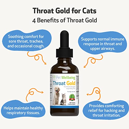 Pet Wellbeing Throat Gold for Cats - Natural Cough and Throat Soother for Treating Cat Asthma Symptoms - 2oz (59ml).