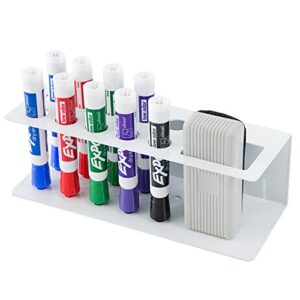mygift 10-slot wall-mounted metal office organizer dry erase marker and eraser holder rack, white