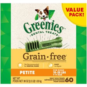 greenies grain free petite natural dog dental care chews oral health dog treats, 36 oz. pack (60 treats)