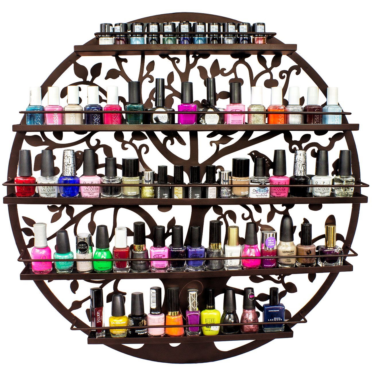 Sorbus® Wall Mounted 5 Tier Nail Polish Rack Holder - Tree Silhouette Round Metal Salon Wall Art Display (Bronze)