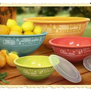 Camp Casual CC-006 Multicolor Melamine Nesting Bowl with Lids, Set of 4,1.5 quarts