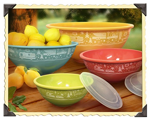 Camp Casual CC-006 Multicolor Melamine Nesting Bowl with Lids, Set of 4,1.5 quarts