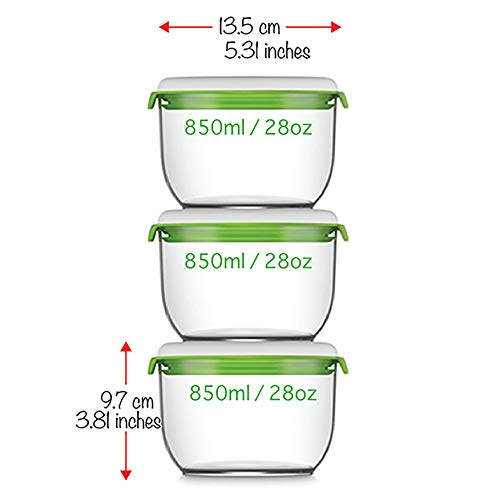 FOSA Vacuum Seal Food Storage System Reusable Medium Containers, 3 pack, 28 oz size (Vacuum Pump not Included)¡­