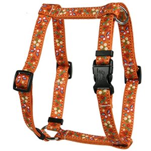 yellow dog design festive butterfly orange roman style h dog harness, small/medium