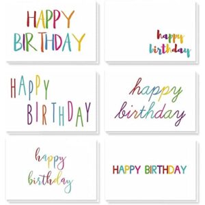 best paper greetings happy birthday greeting cards (48-pack) - birthday card variety pack - 6 unique rainbow fonts - blank on the inside, envelopes included - 10 x 15 centimetres