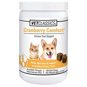 vet classics cranberry comfort urinary tract pet supplement for dogs, cats – maintains dog bladder health, cat bladder control – pet supplements for incontinence – 120 soft chews
