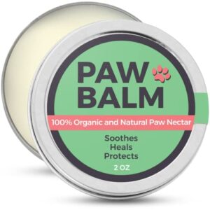 Paw Nectar Dog Paw Balm - Heals, Repairs & Restores Dry, Cracked & Damaged Paws - 100% Organic & Natural Cream Butter, Wax, Moisturizer & Protection for Dog Feet & Foot Pads - Effective & Safe - 2 Oz