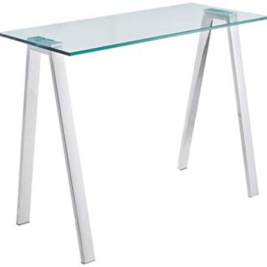 Cortesi Home Trixie Glass Top Desk/Console Table with Stainless Steel Frame