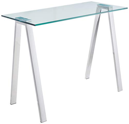 Cortesi Home Trixie Glass Top Desk/Console Table with Stainless Steel Frame