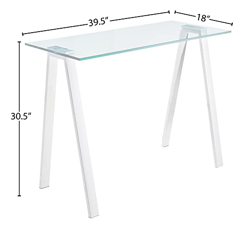 Cortesi Home Trixie Glass Top Desk/Console Table with Stainless Steel Frame